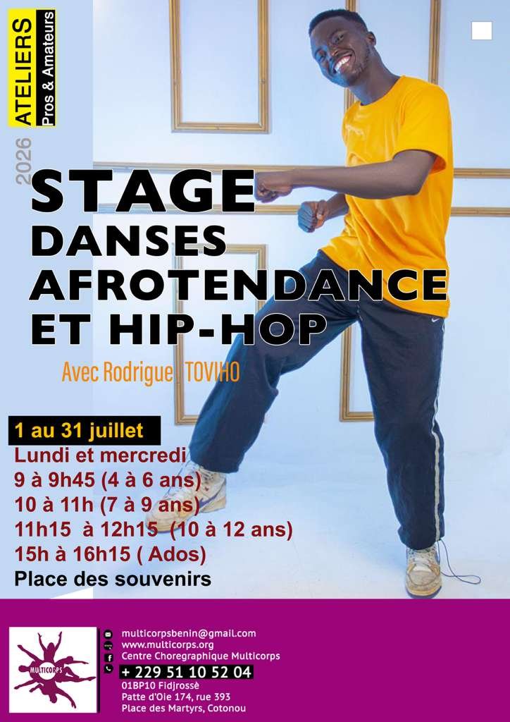 Stage de danses Afrotendance et Hip-Hop avec Rodrigue Toviho – Juillet 2026